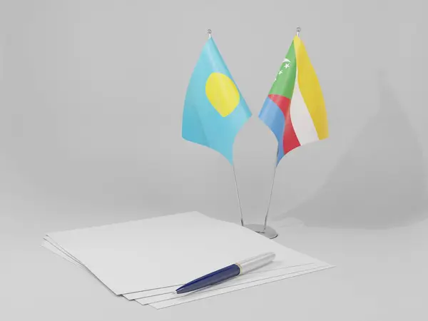 Comoros Palau Agreement Flags White Background Render — Stock Photo, Image