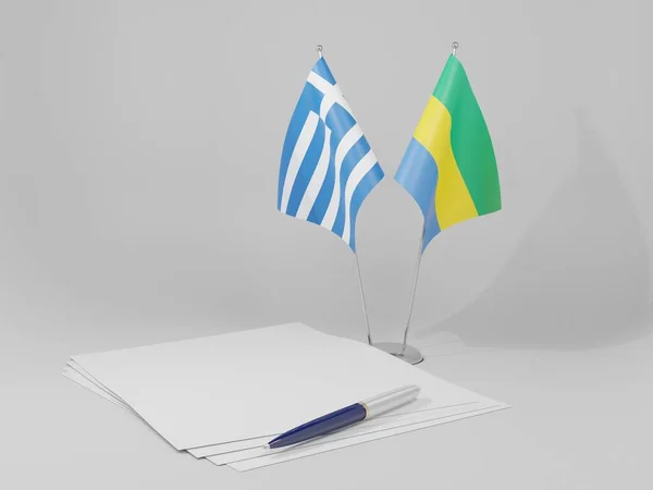 Gabão Grécia Acordo Bandeiras Fundo Branco Render — Fotografia de Stock