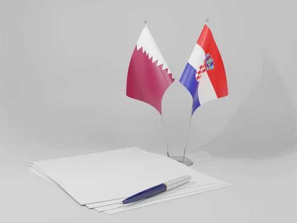 Croatie Drapeaux Accord Qatar Fond Blanc Render — Photo