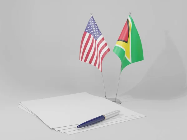 ガイアナ 米国の協定旗 白い背景 3Dレンダリング — ストック写真