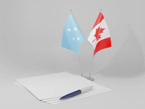 Canada Bandiere Dell Accordo Micronesia Sfondo Bianco Render — Foto Stock
