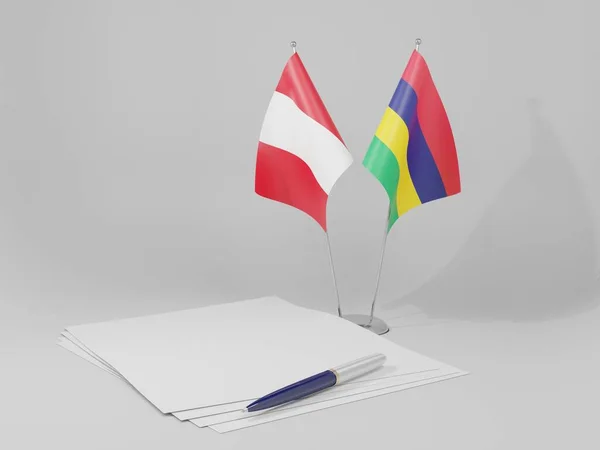 Mauritius Overeenkomst Met Peru Vlaggen Witte Achtergrond Render — Stockfoto