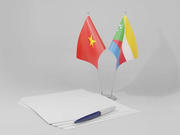 Comoros Vietnam Agreement Flags White Background Render — стокове фото