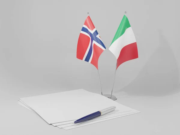 Italie Norvège Drapeaux Accord Fond Blanc Render — Photo