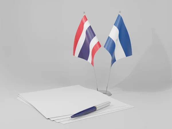 Nicarágua Tailândia Acordo Bandeiras Fundo Branco Render — Fotografia de Stock