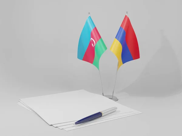 Armenia Azerbaijan Agreement Flags White Background Render — Stock Photo, Image