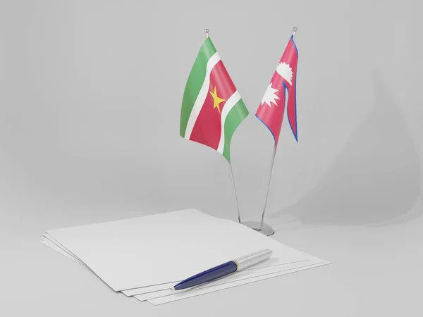 Nepal Banderas Del Acuerdo Surinam Fondo Blanco Render — Foto de Stock