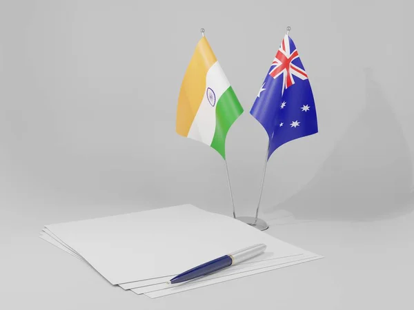 Australia India Agreement Flags White Background Render — Stock Photo, Image