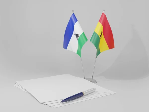Ghana Flaggor Enligt Lesotho Avtalet Vit Bakgrund Render — Stockfoto