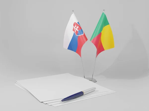 Benin Slovakia Agreement Flags White Background Render — Stock Photo, Image