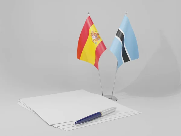 Botswana Spanien Abkommen Flaggen Weißer Hintergrund Render — Stockfoto