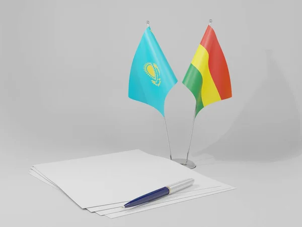 Bolivia Kazakhstan Agreement Flags White Background Render — стокове фото