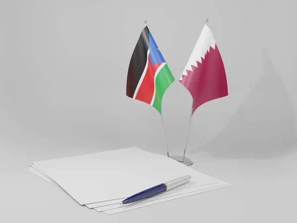 Qatar Drapeaux Accord Soudan Sud Fond Blanc Render — Photo