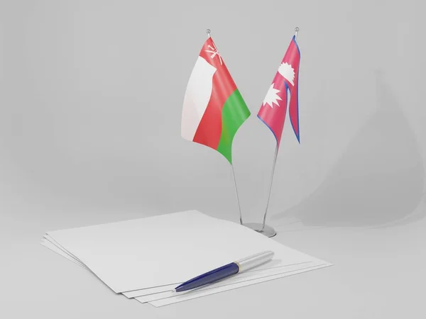 Nepal Oman Abkommen Flaggen Weißer Hintergrund Render — Stockfoto