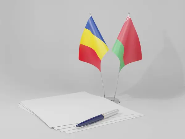 Biélorussie Drapeaux Accord Roumanie Fond Blanc Render — Photo