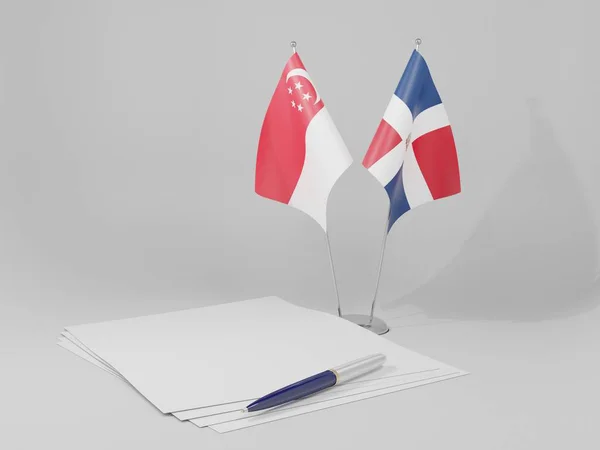 Dominikai Köztársaság Szingapúr Megállapodás Zászlók Fehér Háttér Render — Stock Fotó