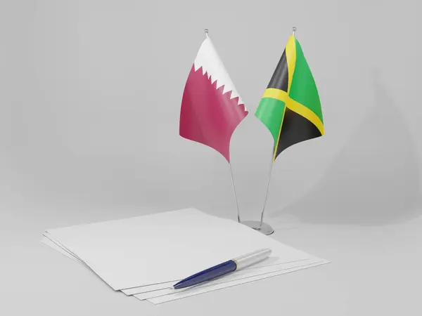 Jamaica Katari Megállapodás Zászlók Fehér Háttér Render — Stock Fotó