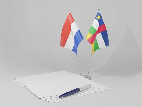 Repubblica Centrafricana Bandiere Dell Accordo Paraguay Sfondo Bianco Render — Foto Stock