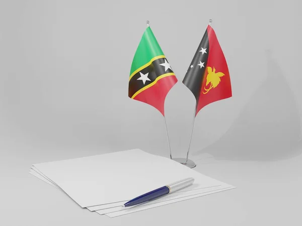 Papua Nová Guinea Svatý Kryštof Nevis Vlajky Dohody Bílé Pozadí — Stock fotografie
