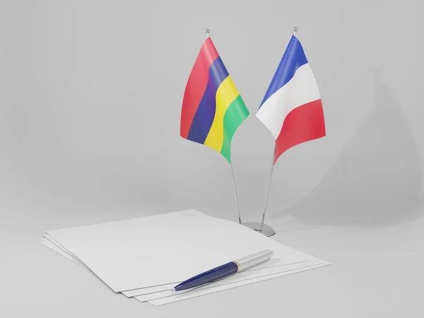 Frankrijk Mauritius Overeenkomst Vlaggen Witte Achtergrond Render — Stockfoto