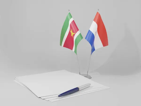 Paraguay Banderas Del Acuerdo Surinam Fondo Blanco Render —  Fotos de Stock