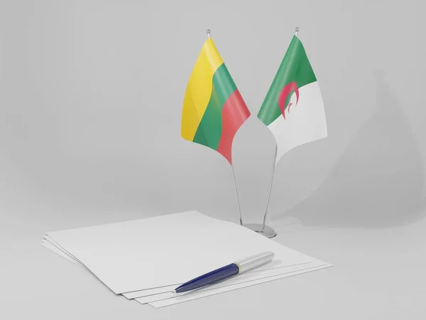 Algérie Lituanie Drapeaux Accord Fond Blanc Render — Photo