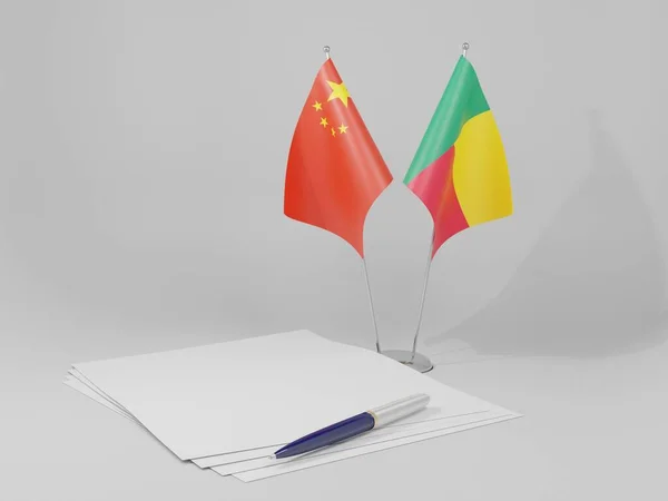 Benin Banderas Del Acuerdo China Fondo Blanco Render — Foto de Stock