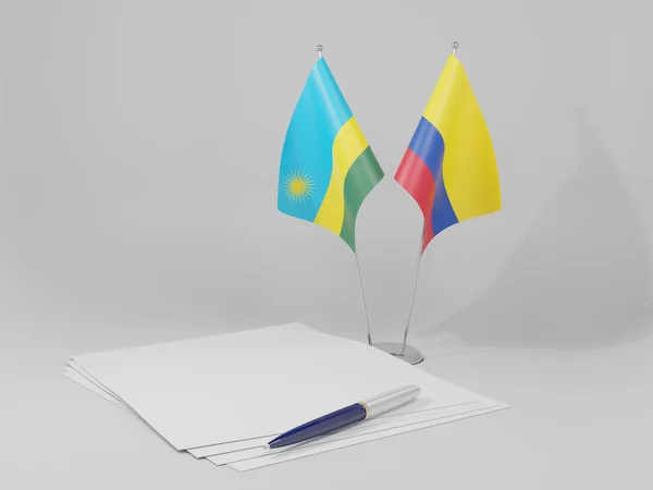 Colombia Banderas Del Acuerdo Ruanda Fondo Blanco Render —  Fotos de Stock