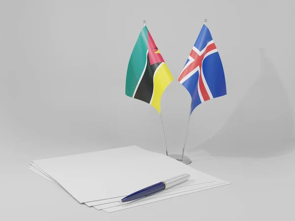 Islanda Bandiere Accordo Mozambico Sfondo Bianco Render — Foto Stock