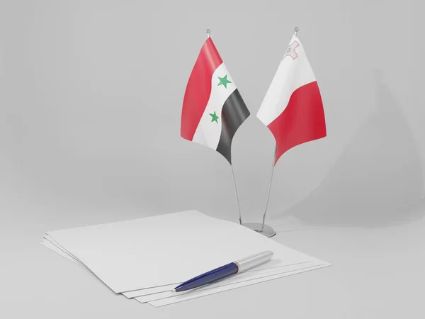 Malte Drapeaux Accord Syrie Fond Blanc Render — Photo