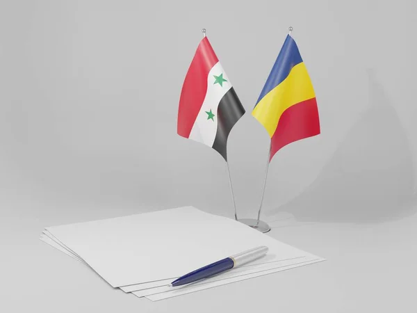 Τσαντ Syria Agreement Flags White Background Render — Φωτογραφία Αρχείου