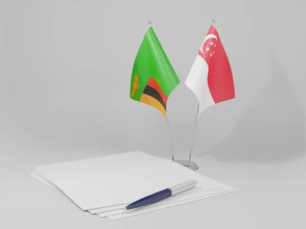 Σιγκαπούρη Ζάμπια Σημαίες Συμφωνία Λευκό Φόντο Render — Φωτογραφία Αρχείου