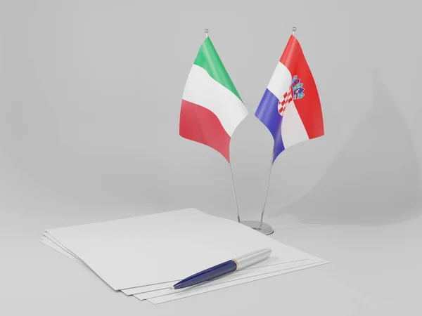 Croatie Drapeaux Accord Italie Fond Blanc Render — Photo