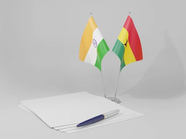 Ghana Banderas Del Acuerdo India Fondo Blanco Render —  Fotos de Stock