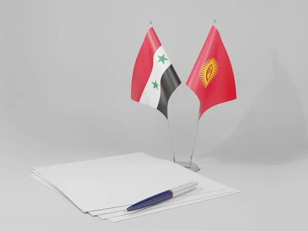 Κιργιστάν Syria Agreement Flags White Background Render — Φωτογραφία Αρχείου