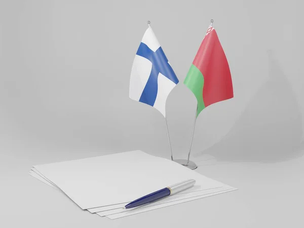 Λευκορωσία Φινλανδία Σημαίες Συμφωνίας Λευκό Φόντο Render — Φωτογραφία Αρχείου