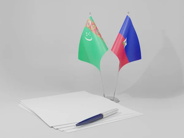 Αϊτή Τουρκμενιστάν Σημαίες Συμφωνία Λευκό Φόντο Render — Φωτογραφία Αρχείου