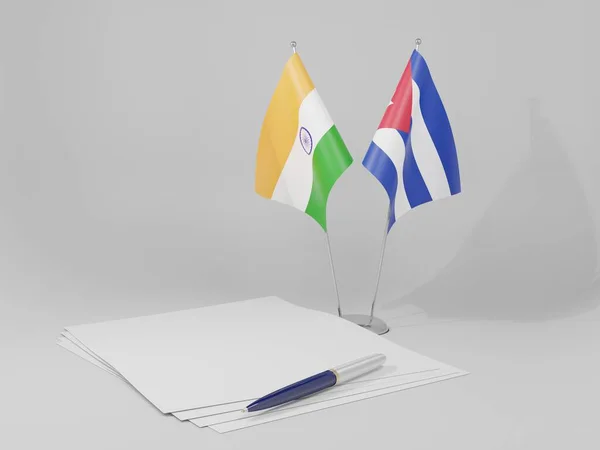 Cuba Índia Bandeiras Acordo Fundo Branco Render — Fotografia de Stock