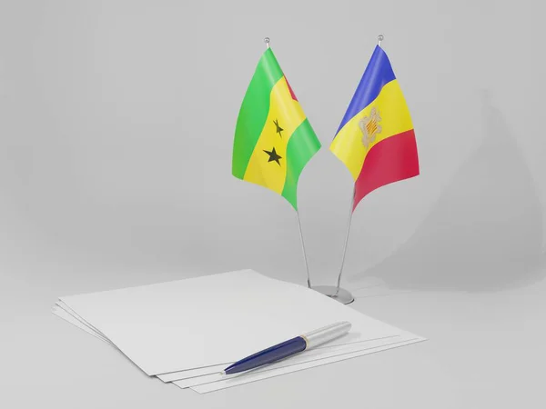 Andorra Sao Tomé Principe Overeenkomst Vlaggen Witte Achtergrond Render — Stockfoto