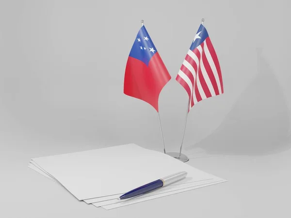 Liberia Samoa Agreement Flags White Background Render — стокове фото