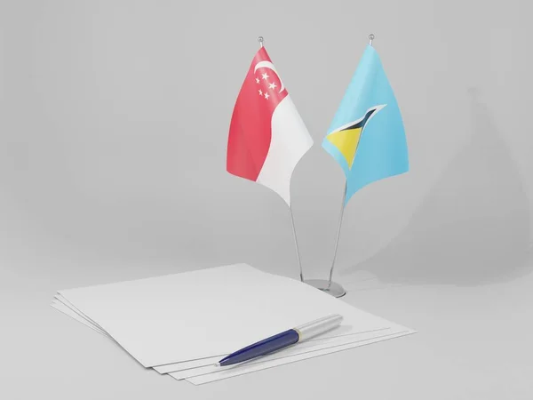 Saint Lucia Singapore Agreement Flags White Background Render — 스톡 사진