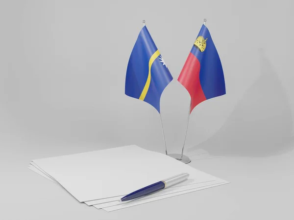 Liechtenstein Banderas Del Acuerdo Nauru Fondo Blanco Render —  Fotos de Stock