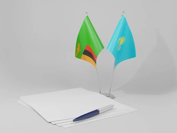 Kazakhstan Zambia Agreement Flags White Background Render — Stock Photo, Image