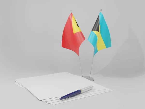 Bahamas East Timor Agreement Flags White Background Render — стокове фото