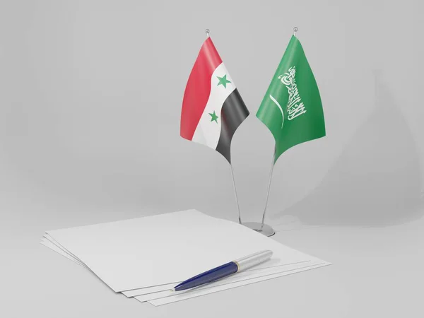 Arabia Saudita Banderas Del Acuerdo Siria Fondo Blanco Render — Foto de Stock