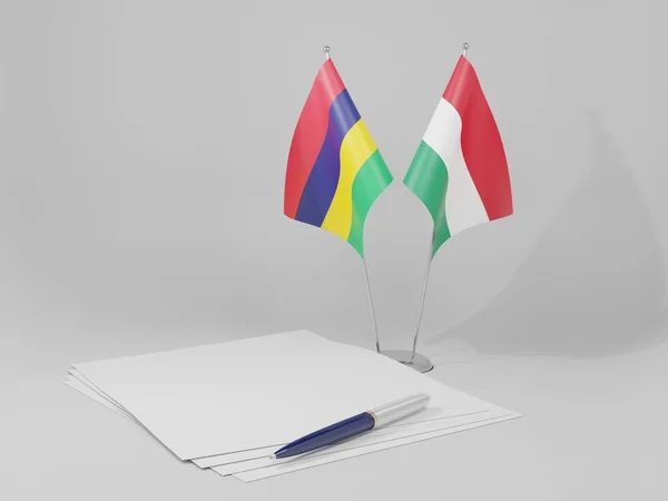 Ungarn Mauritius Abkommen Flaggen Weißer Hintergrund Render — Stockfoto