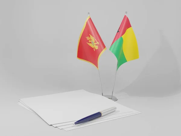 Guinee Bissau Montenegro Overeenkomst Vlaggen Witte Achtergrond Render — Stockfoto