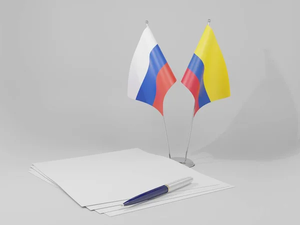 Colombia Banderas Del Acuerdo Rusia Fondo Blanco Render —  Fotos de Stock