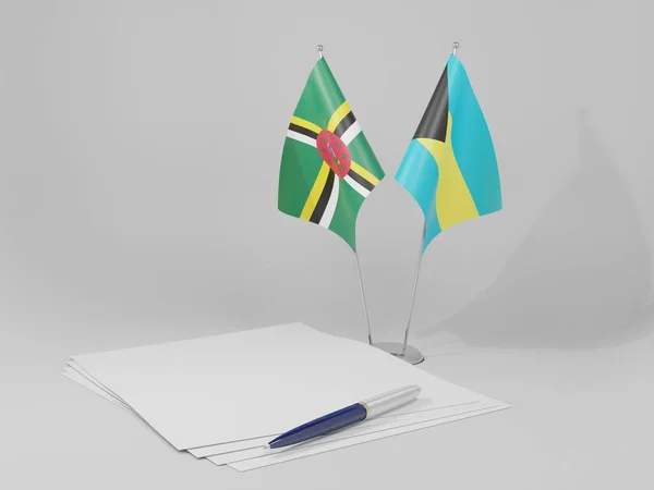 Bahamas Bandiere Dell Accordo Dominica Sfondo Bianco Render — Foto Stock