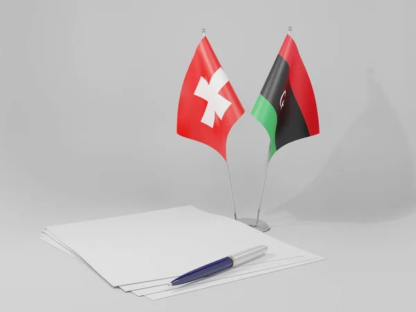 Libia Bandiere Dell Accordo Svizzera Sfondo Bianco Render — Foto Stock